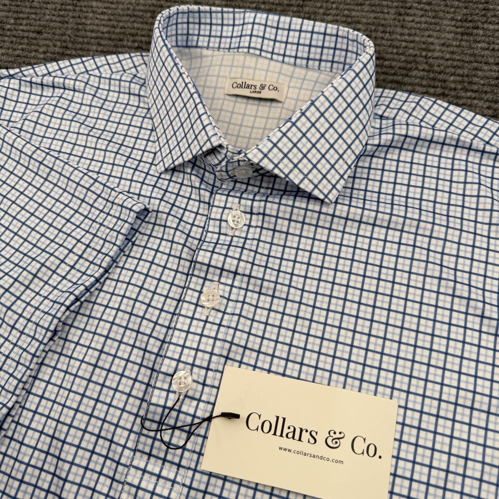 Collars and Co Collar Polo Shirt Mens Size Large White Blue Checkered NWT